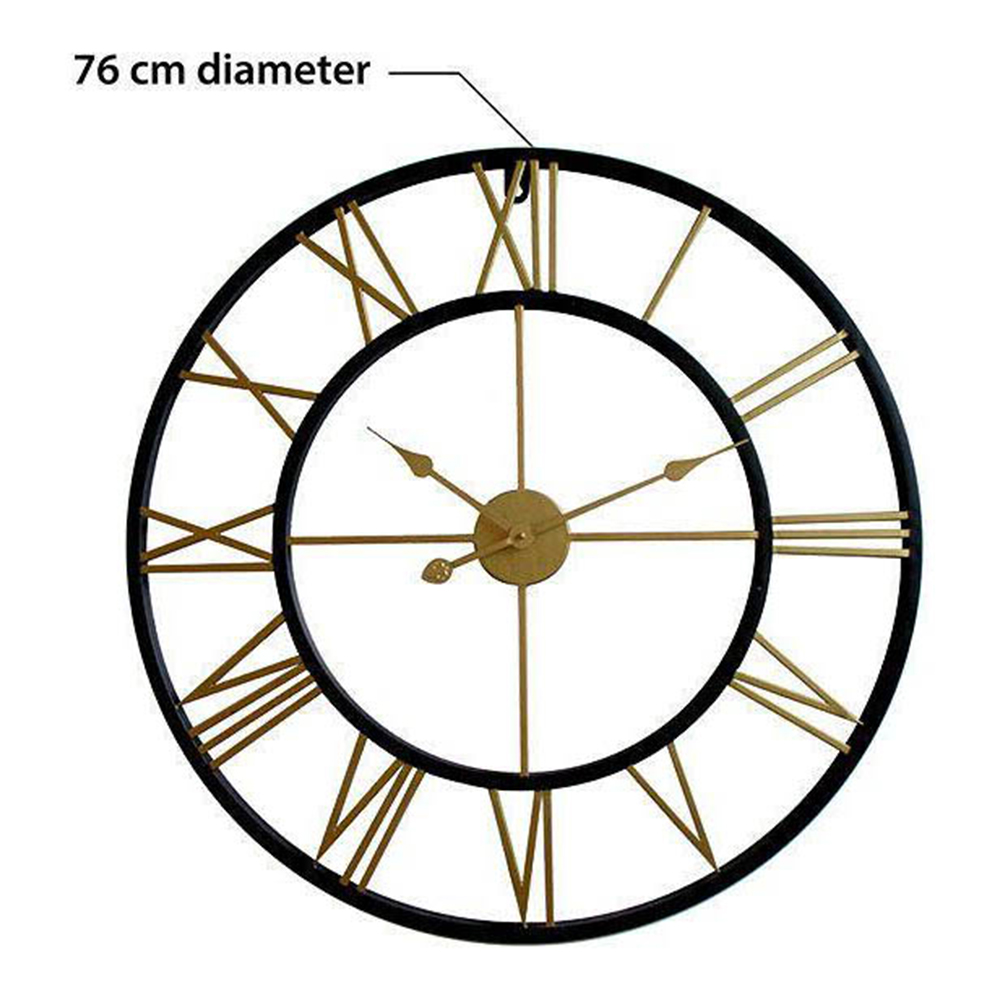 WALPLUS Black and Gold Roman Wall Clock 76cm Image 4