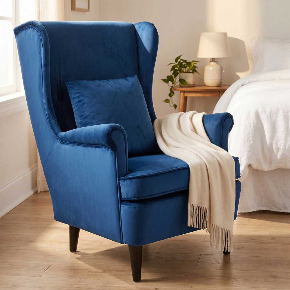HOMCOM Blue Wingback Accent Chair Image 2