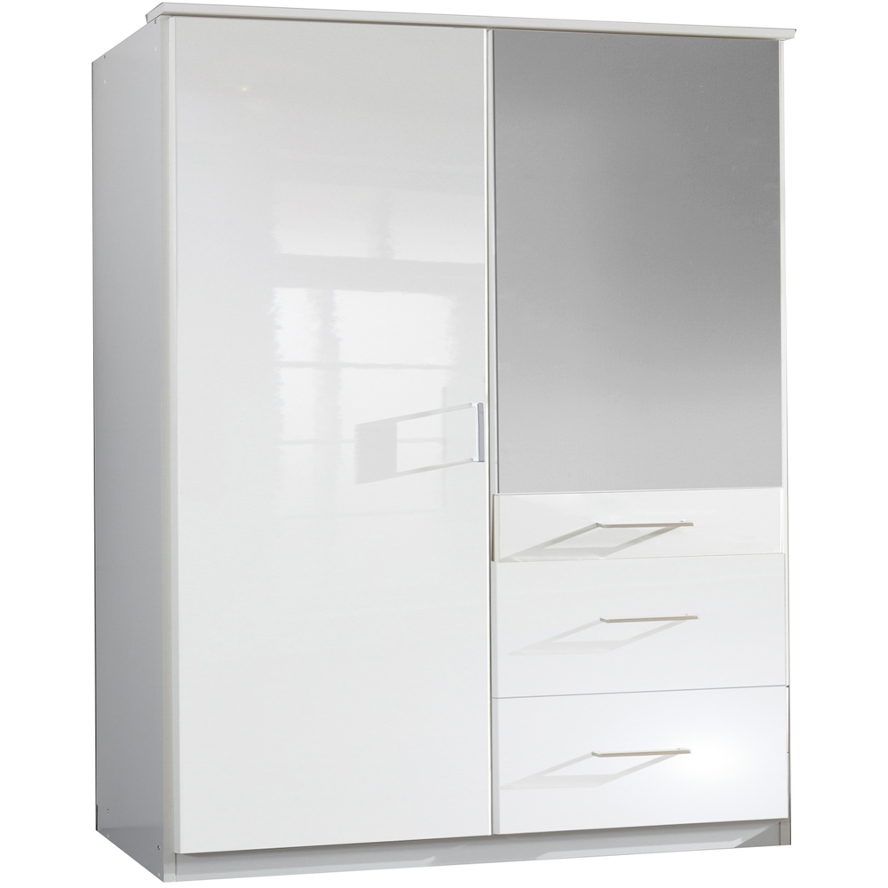 TJ'S Duo 2 Door 3 Drawer White Mirrored Wardrobe Image 2