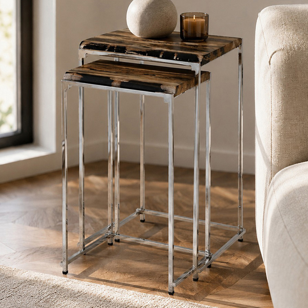 Premier Housewares Relic Petrified Wood Nested Side Table Set of 2 Image 1