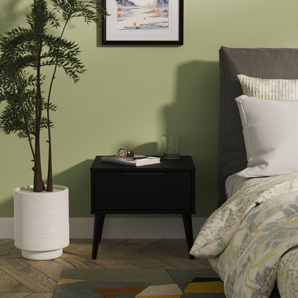 Crowndale Hong Kong Single Drawer Matt Black Side Table Ready Assembled Image 5
