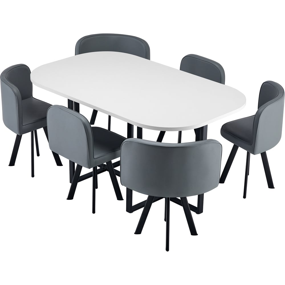 Comfy Living 6 Seater Dining Set White and Grey Image 2