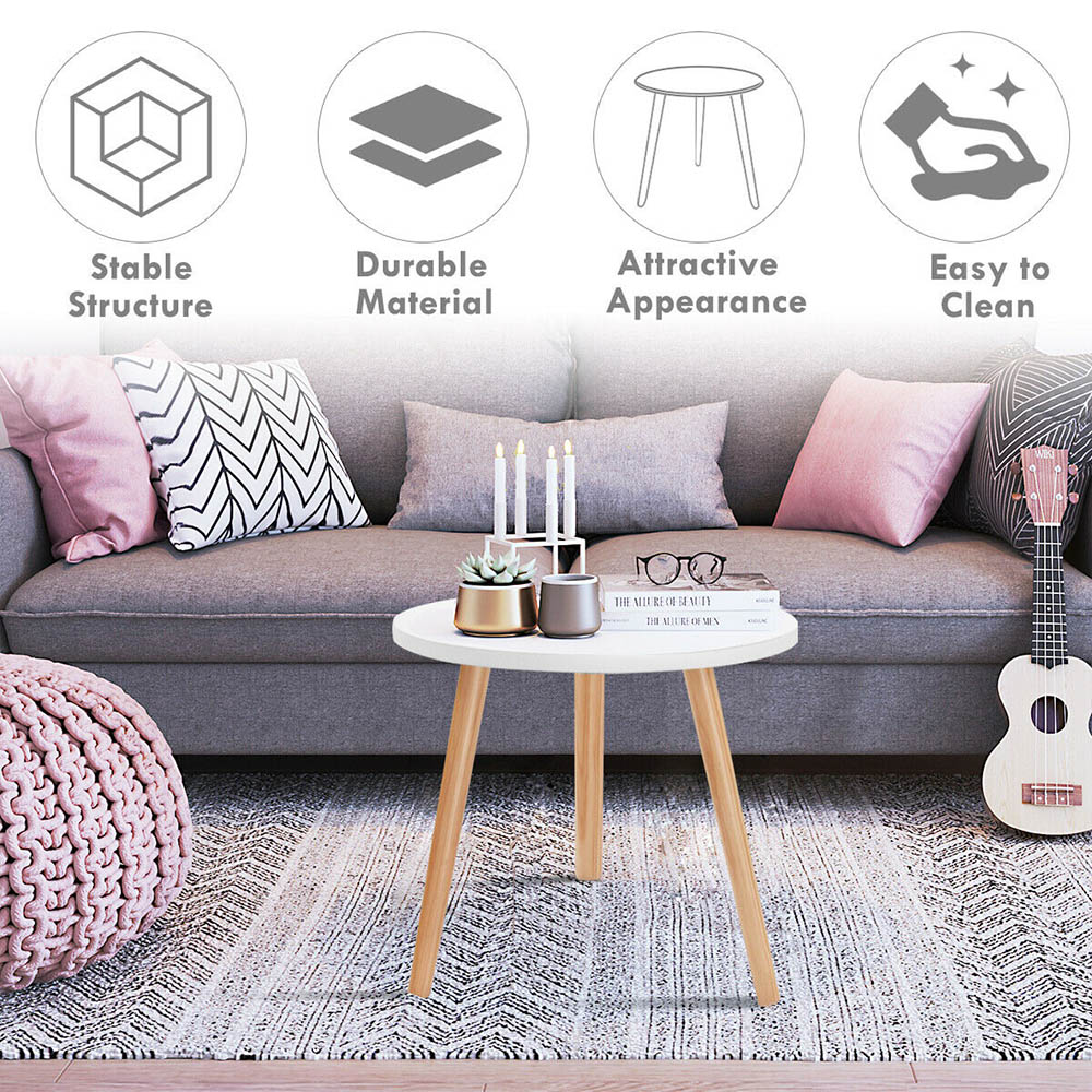 Costway White Natural Wood Legs Round Side Table Image 8