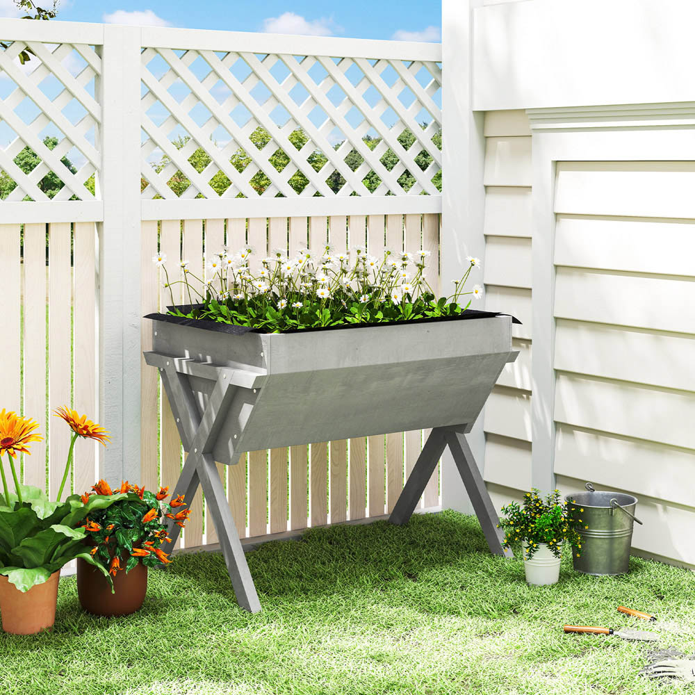 Outsunny Light Grey Wooden Planter Raised Bed 91 x 67.6 x 29cm Image 2