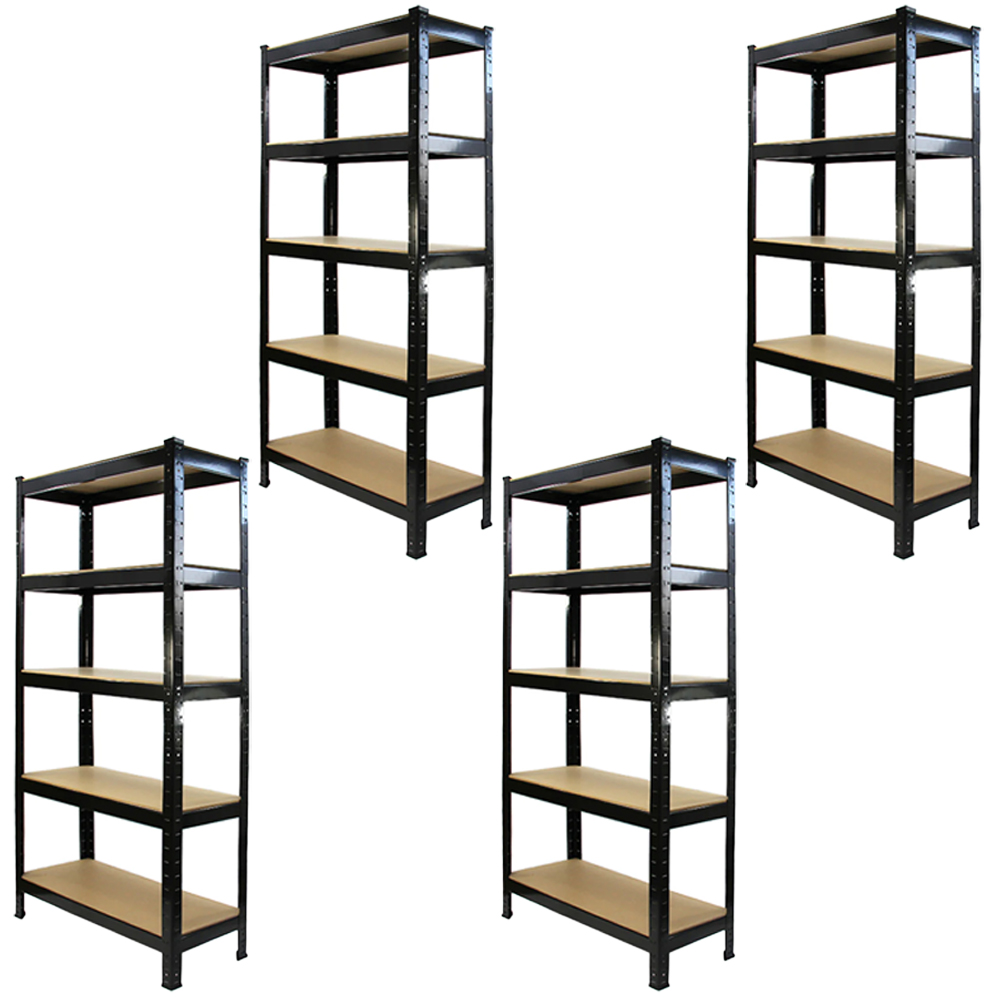 Monster Racking T-Rax Heavy Duty Black Shelving Unit 75cm 4 Pack Image 1