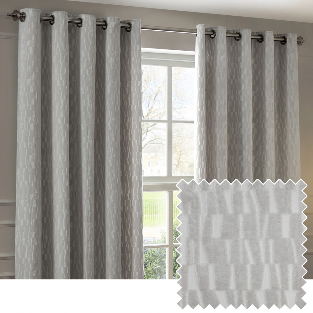Paoletti Manhattan Silver Fully Lined Velvet Eyelet Curtains 229 x 229cm Image 5