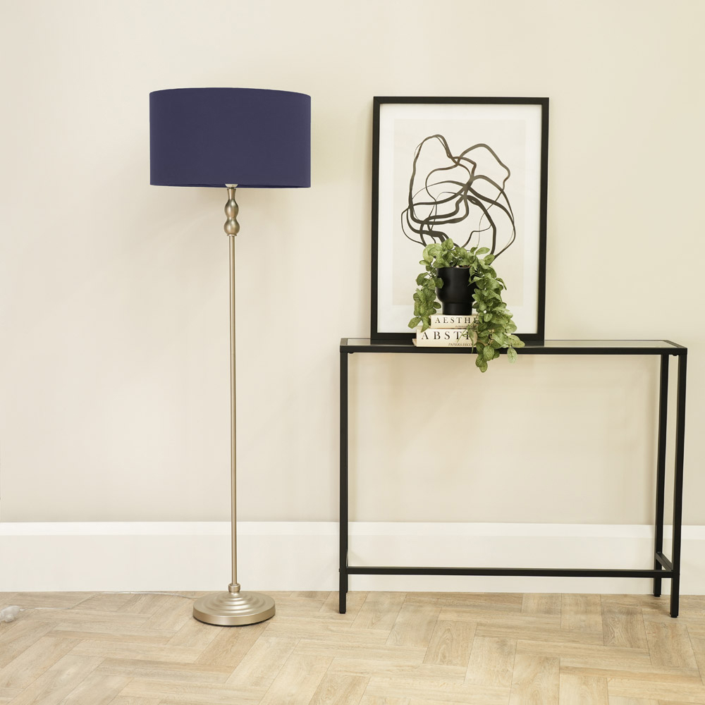 ValueLights Maggie Navy Blue Shade Brushed Chrome Candlestick LED Floor Lamp Image 3