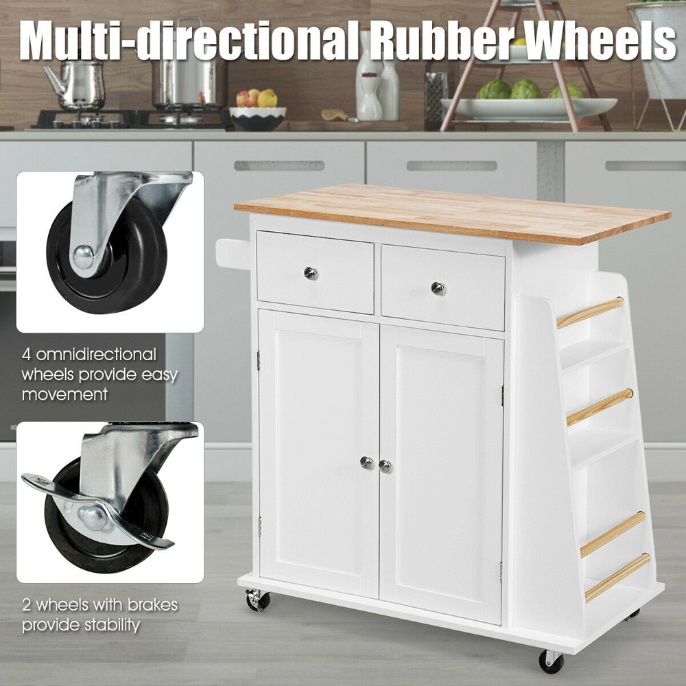 Costway 2 Door 2 Drawer White Kitchen Island Trolley Image 6