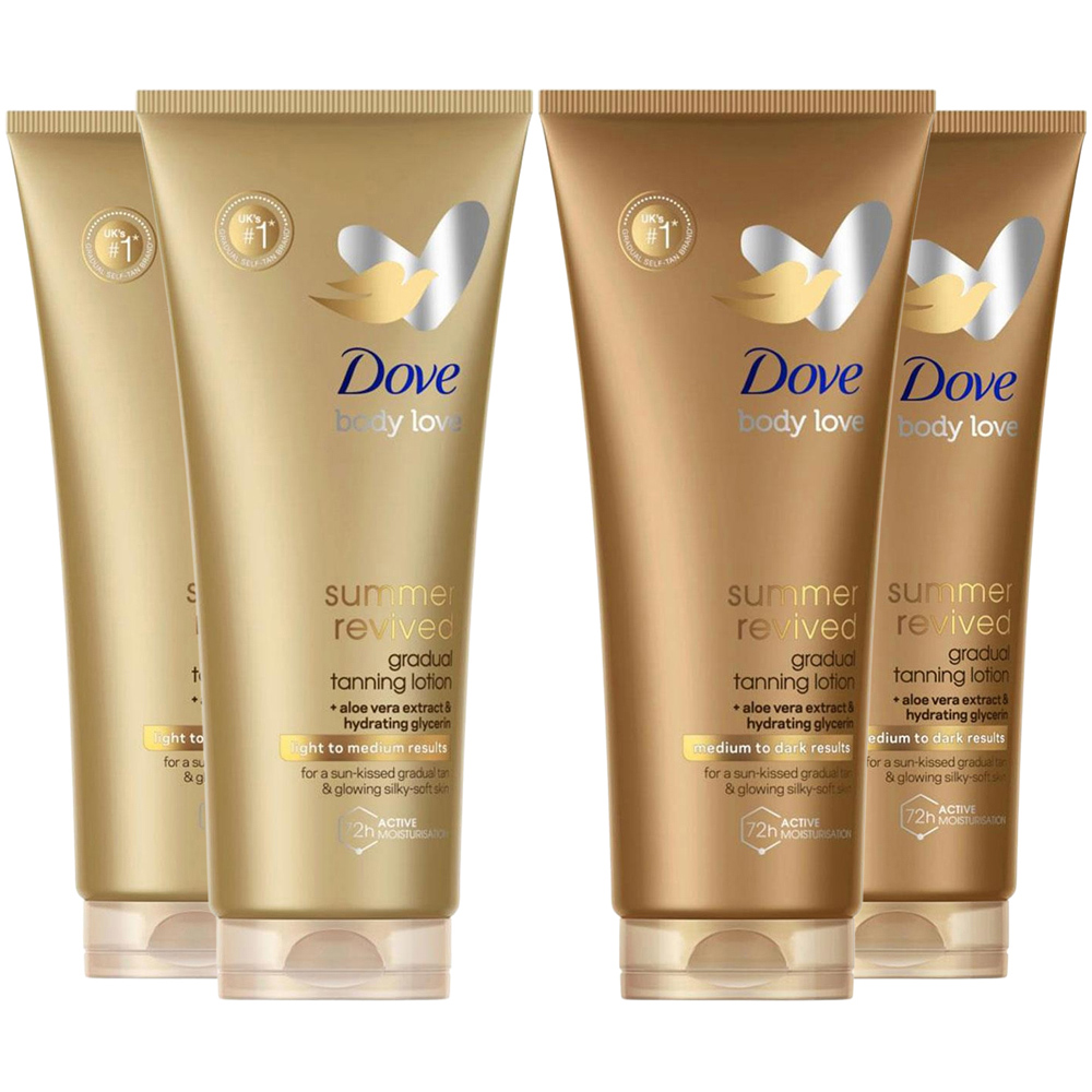 Dove Derma Spa Summer Revived Light to Medium and Medium to Dark Tanning Lotion Duo 200ml 4 Pack Image 1