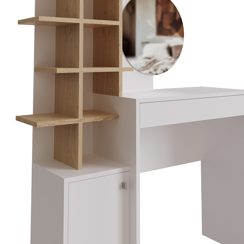 GFW Freyja Single Door Single Drawer White Oak Dressing Table with Mirror Image 6