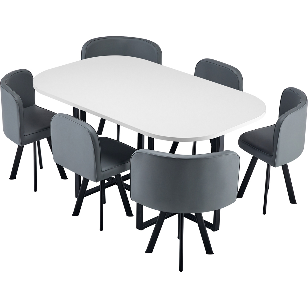 Comfy Living 6 Seater Dining Set White and Grey Image 2