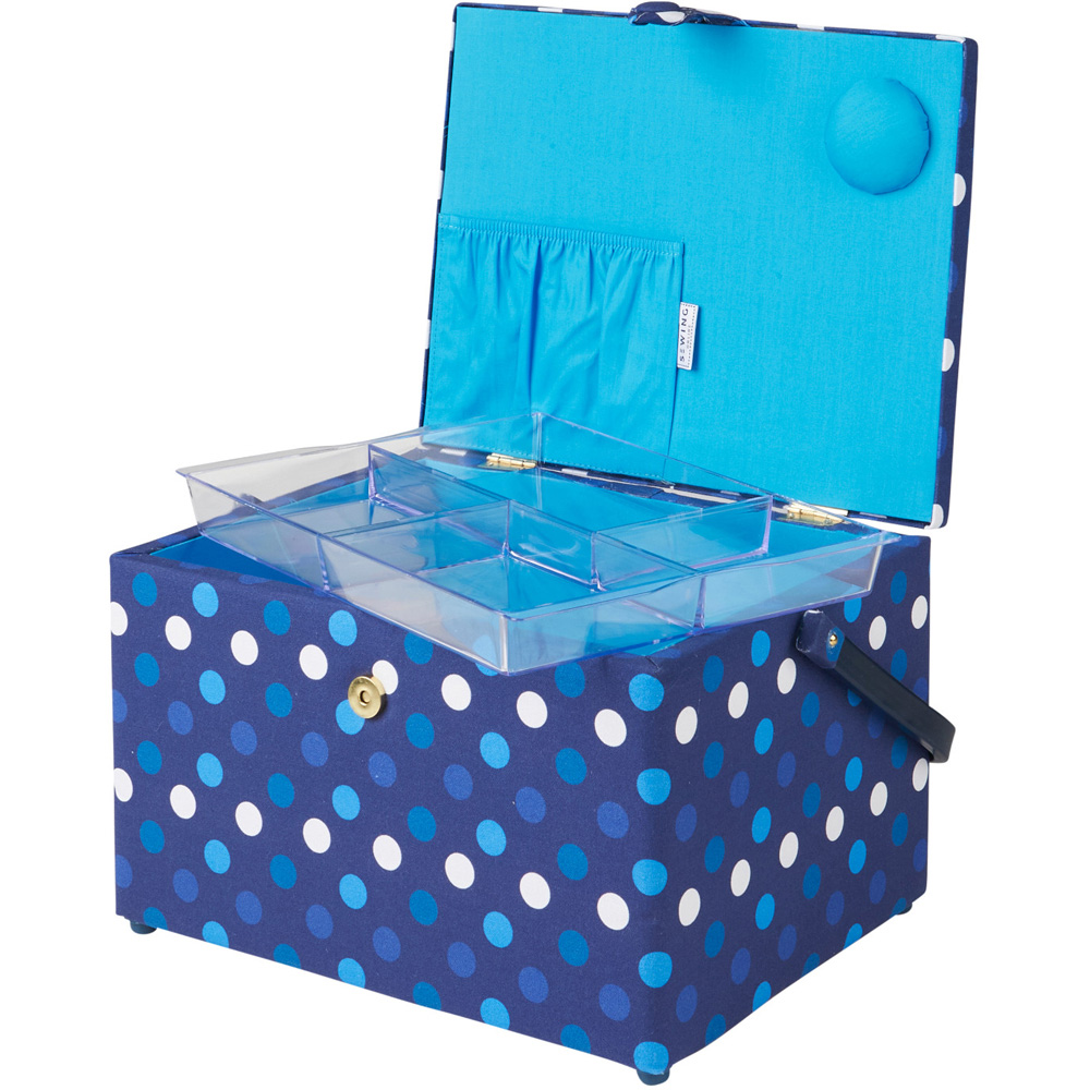 Sewing Online Navy Spot Large Sewing Basket with Carry Handle Image 2