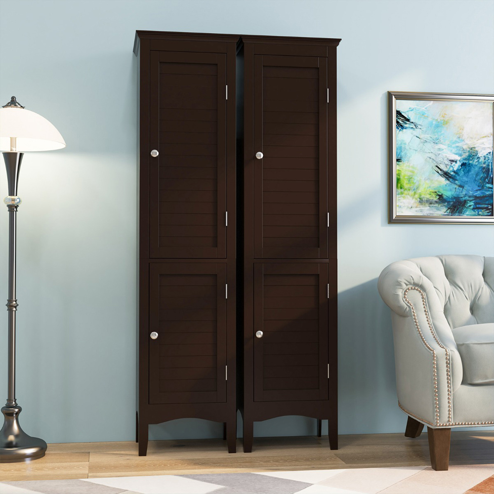 Costway 2 Door Dark Brown Tall Narrow Bathroom Cabinet Image 6