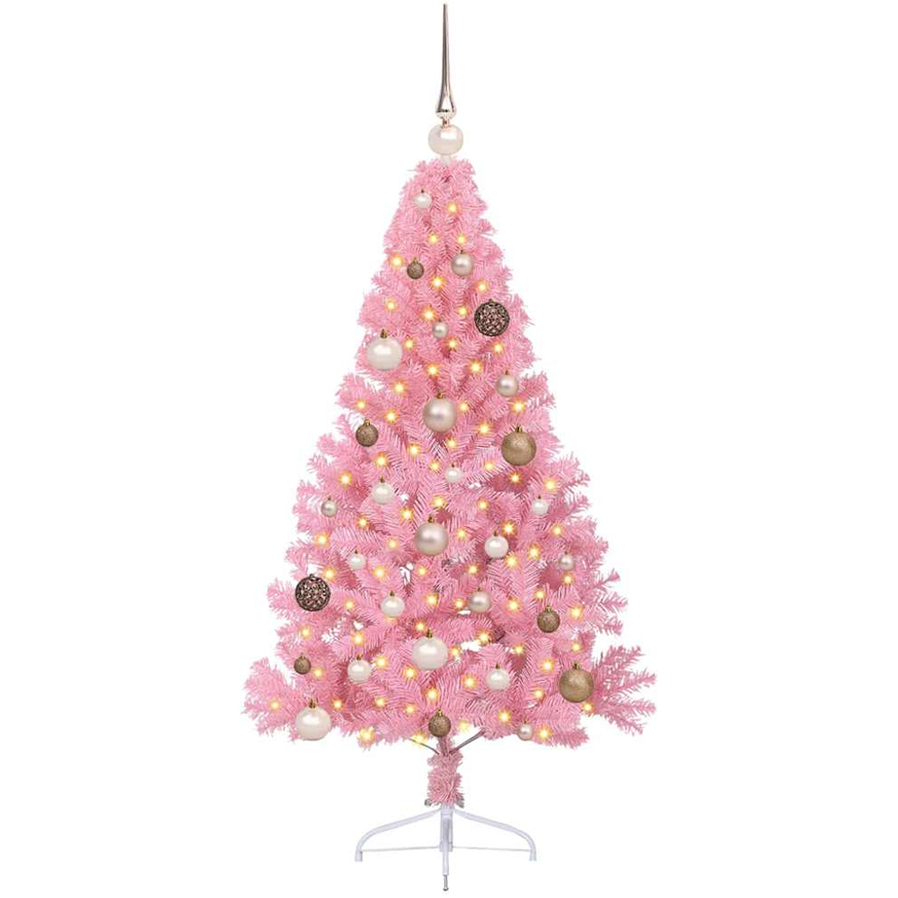 vidaXL Pre-Lit Rose Gold Baubles Pink Artificial Christmas Tree 5ft Image 1