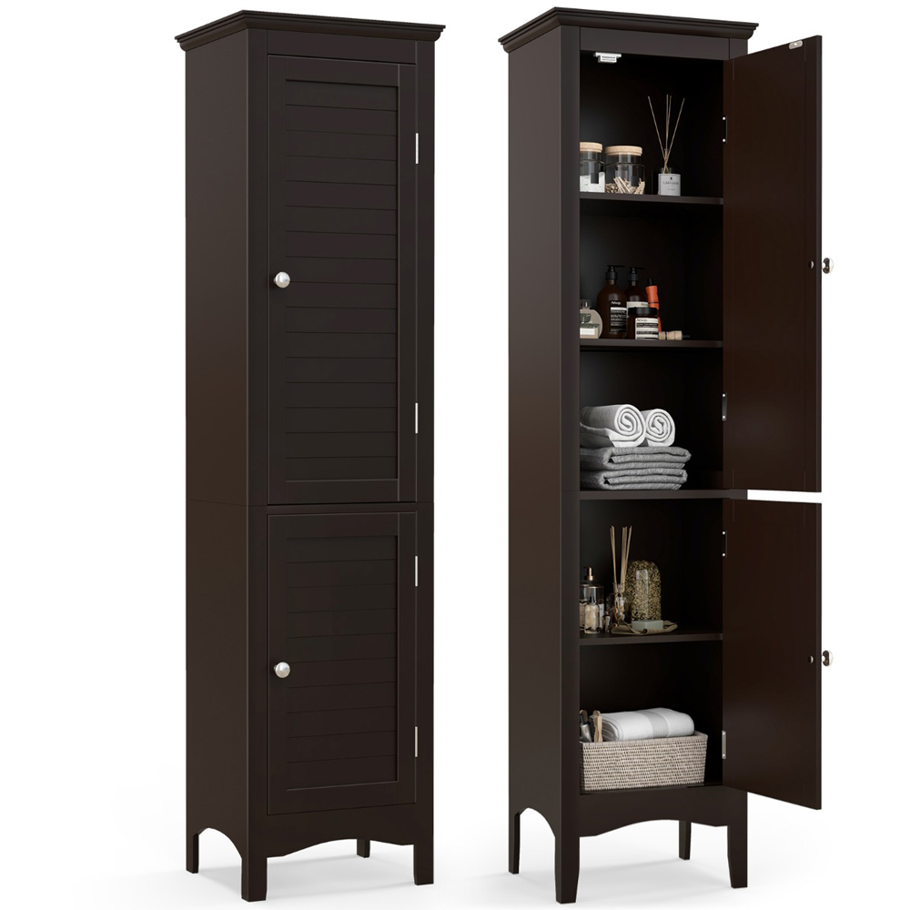 Costway 2 Door Dark Brown Tall Narrow Bathroom Cabinet Image 3
