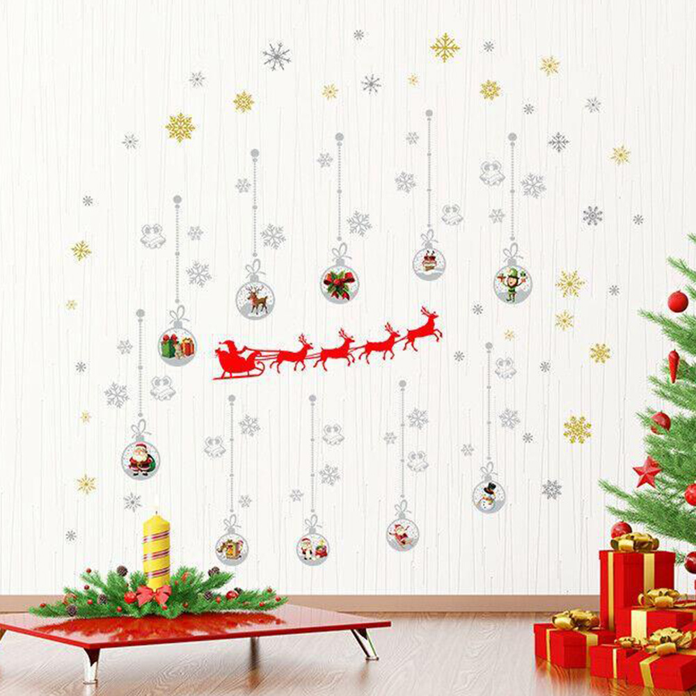 Walplus Shining Silver Baubles with Santa Sleigh Self Adhesive Wall Sticker Image 3