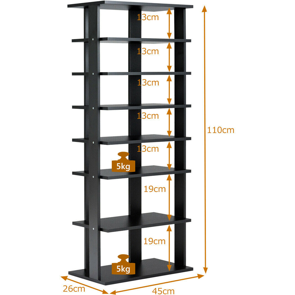 Costway 7 Shelf Black Wooden Vertical Shoe Rack Image 9