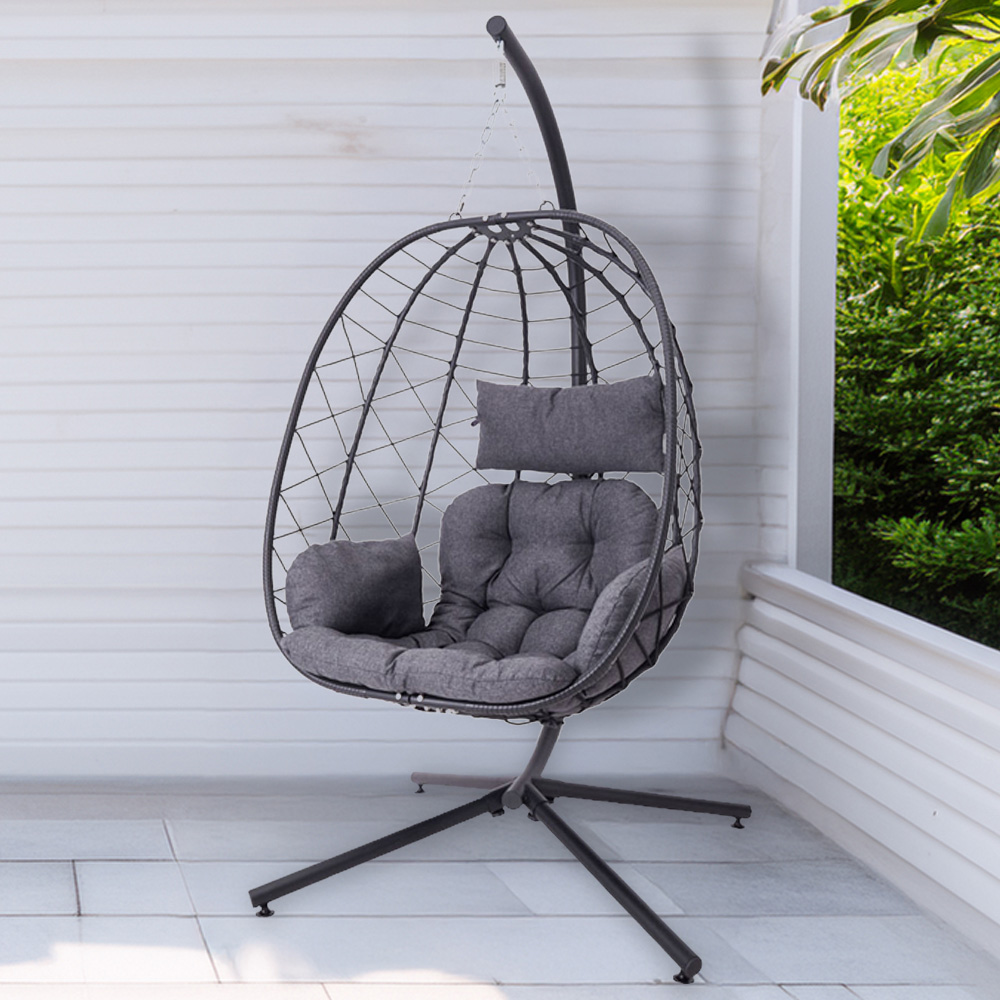 Living and Home Black Adjustable Swing Hanging Egg Chair with Cushions Image 1
