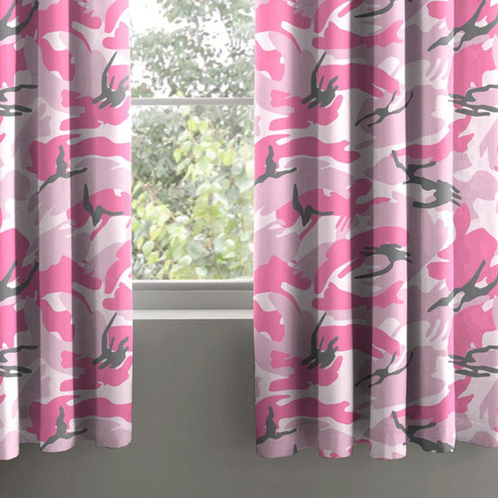 Velosso Pink Camouflage Pencil Pleat Curtains 168 x 137cm Image 3
