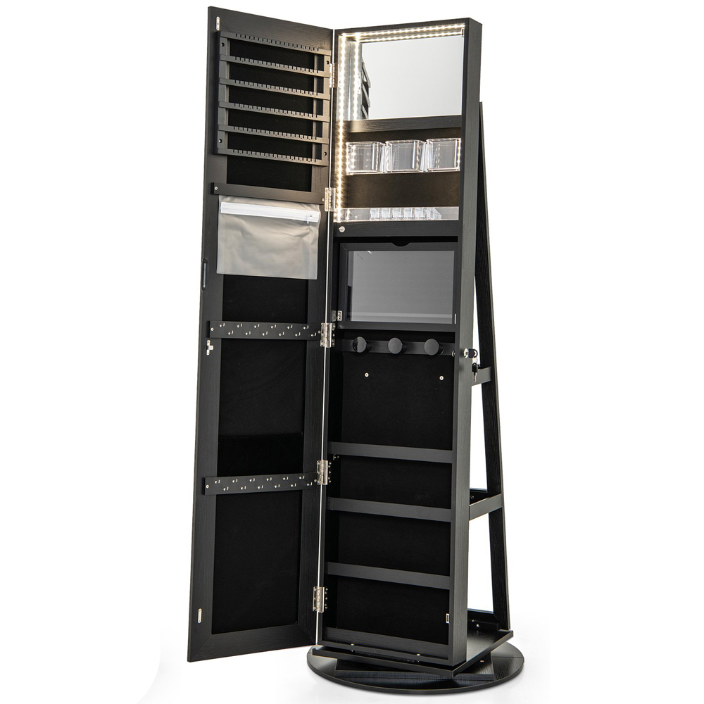 Costway Black Rotatable Mirrored Jewellery Armoire with LED Lights Image 2