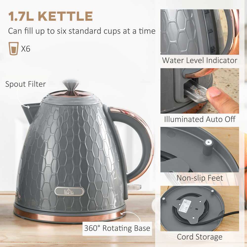 HOMCOM Grey 2 Slice Toaster and 1.7L Kettle Set Image 4