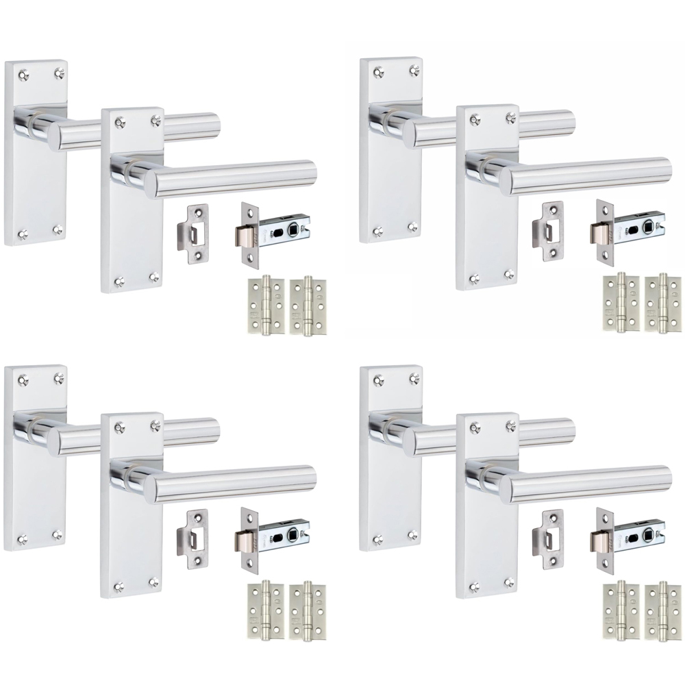 Golden Grace Victorian Straight T-Bar Polished Chrome Latch Handles Set 4 Pack Image 1