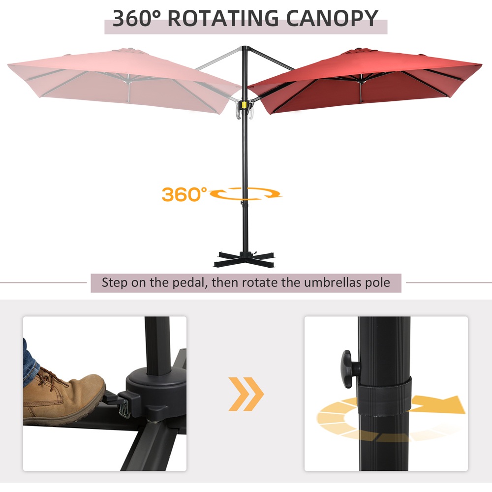 Outsunny Wine Red Crank Handle Cantilever Parasol with Cross Base 2.5 x 2.5m Image 4