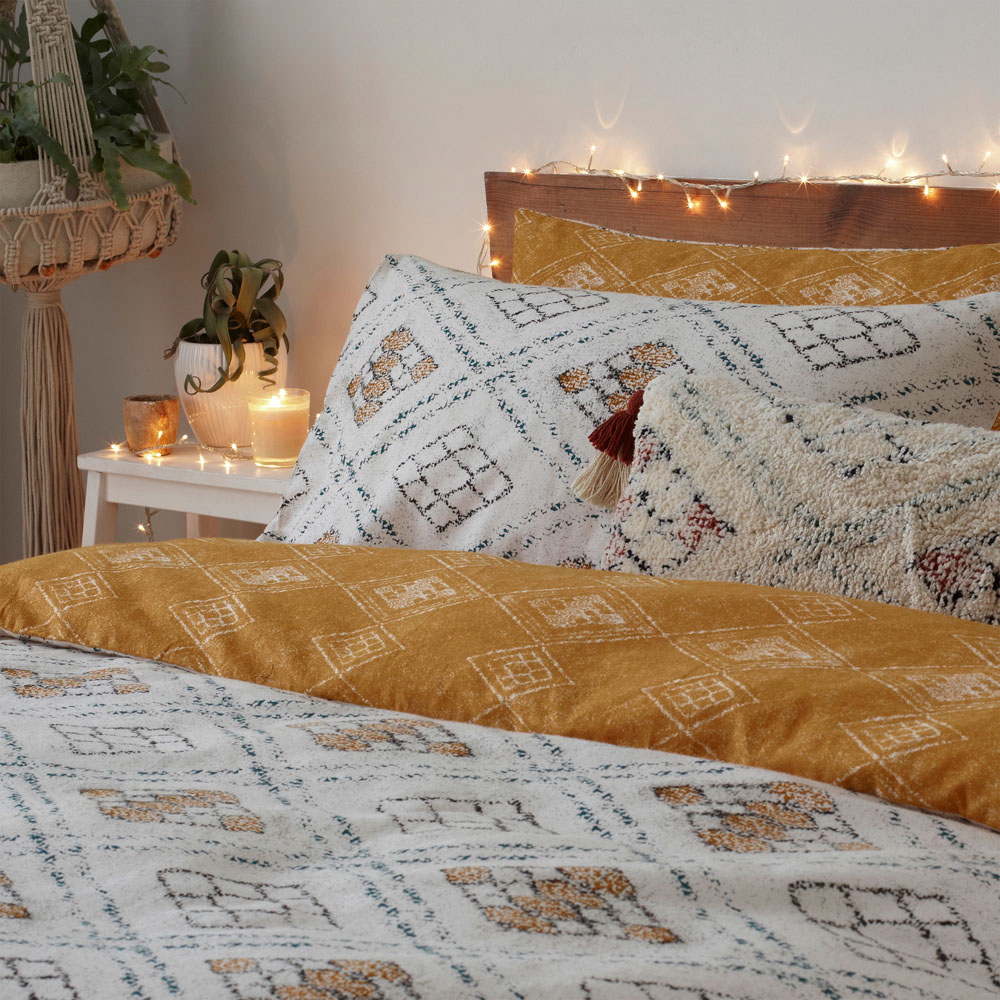 furn. Atlas Global Double Ochre Brushed Cotton Duvet Set Image 2