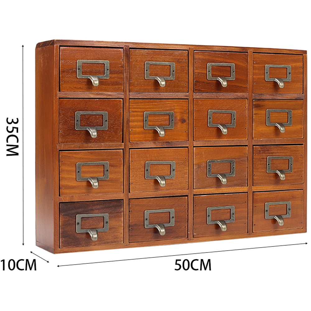 Living and Home 16 Drawer Vintage Wooden Drawer Organiser Box Image 8