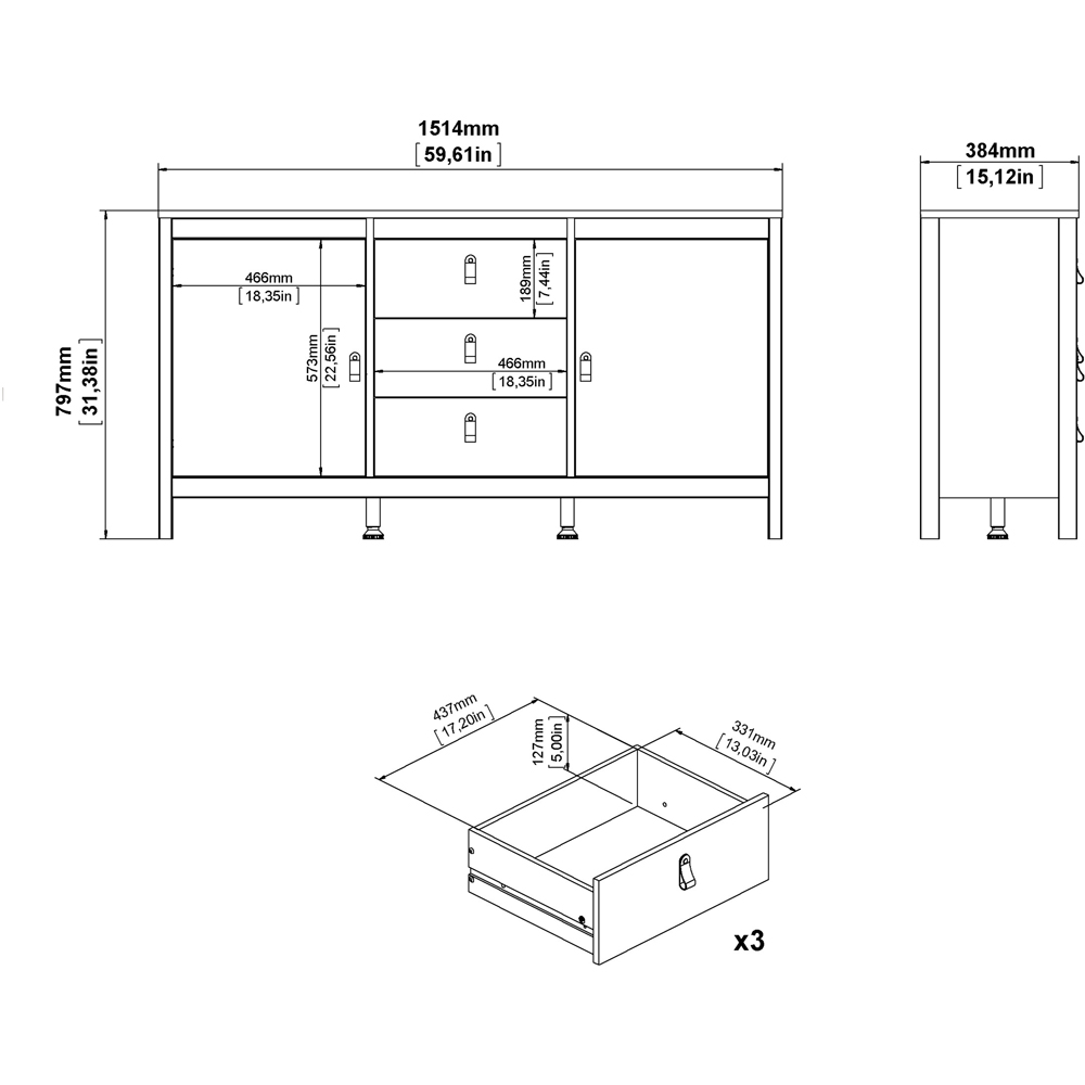 Florence Barcelona 2 Door 3 Drawer Cashmere Sideboard Image 9