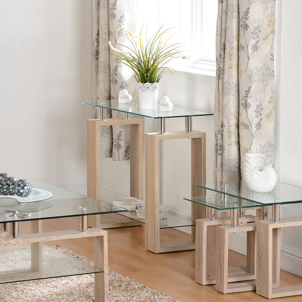 Seconique Milan Light Sonoma Oak and Glass Console Table Image 6