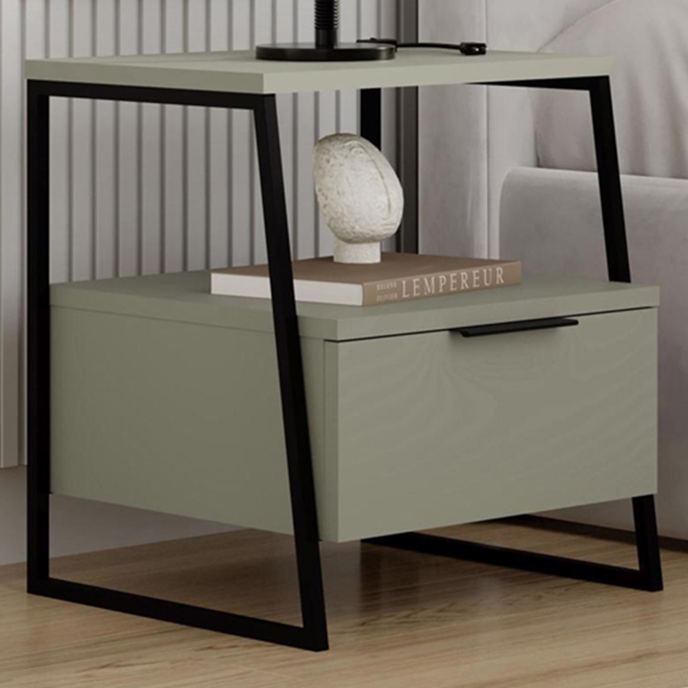 FWStyle Pal Single Door Ash Green Bedside Table Image 1