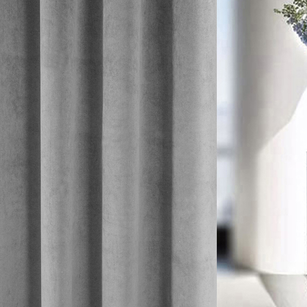 Enhanced Living Oxford Grey Thermal Blackout Pencil Pleat Velvet Curtains 117 x 137cm Image 2