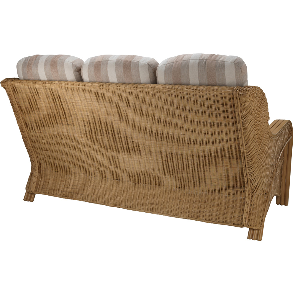 Desser Furniture Opera 3 Seater Light Oak Natural Rattan Duke Beige Stripe Sofa Image 3