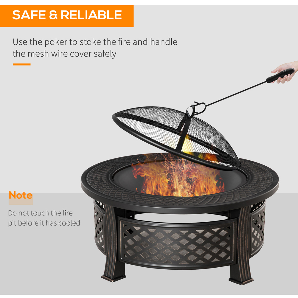 Outsunny Bronze Tone Outdoor Round Firepit with Grill Net Image 5