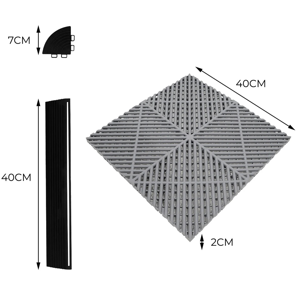 MonsterShop 165 Grey and 60 Blue Vented Garage Floor Tiles with Edges and 2 x 14 Hexagon LED Light Image 5