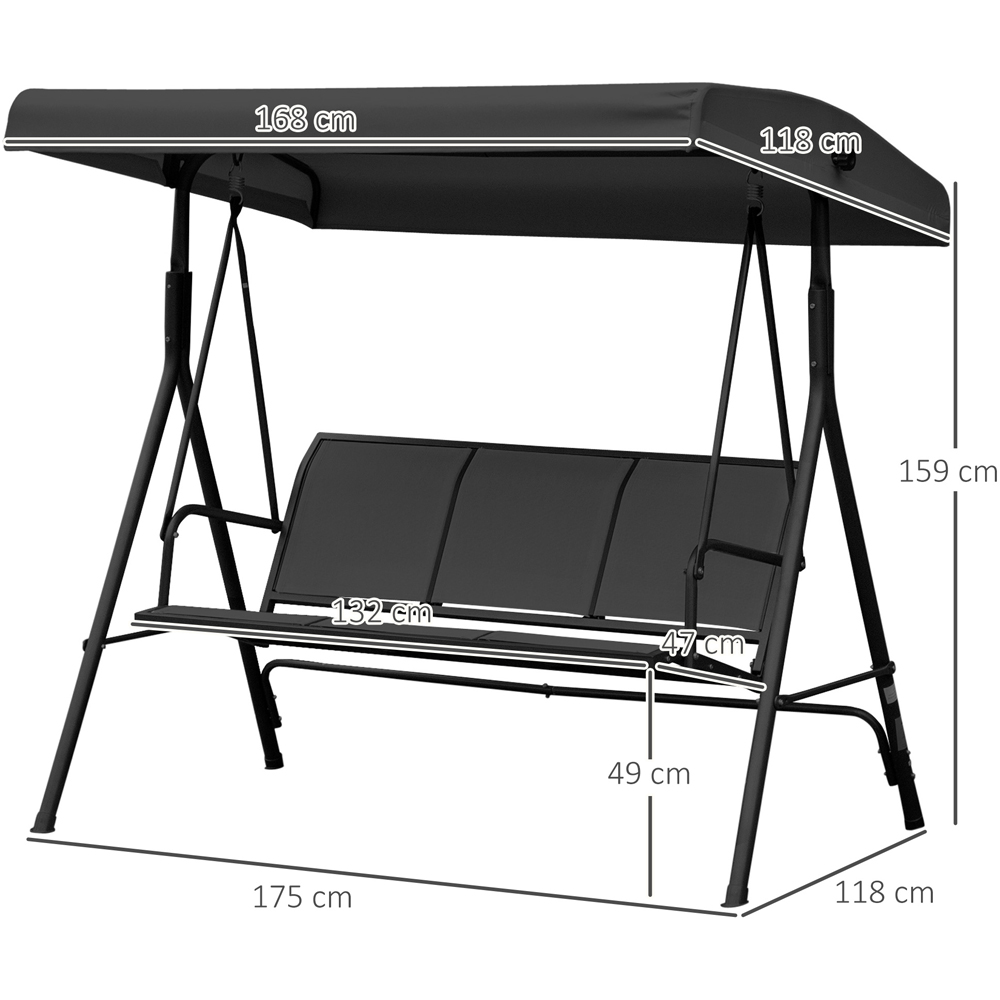 Outsunny 3 Seater Black Swing Chair with Canopy Image 9