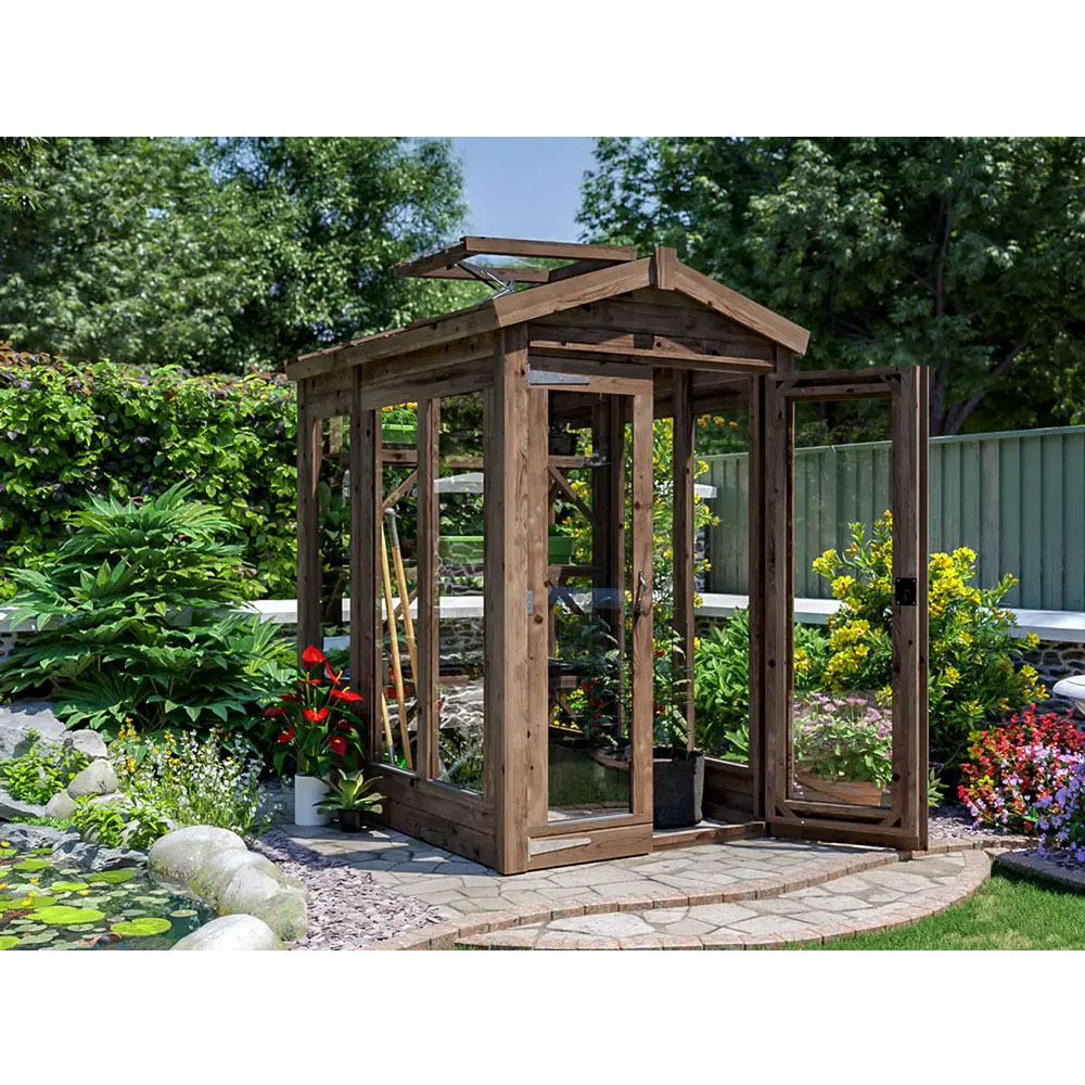 Dunster House Growzilla Brown Wooden 4 x 6ft Greenhouse with Shelf Image 2