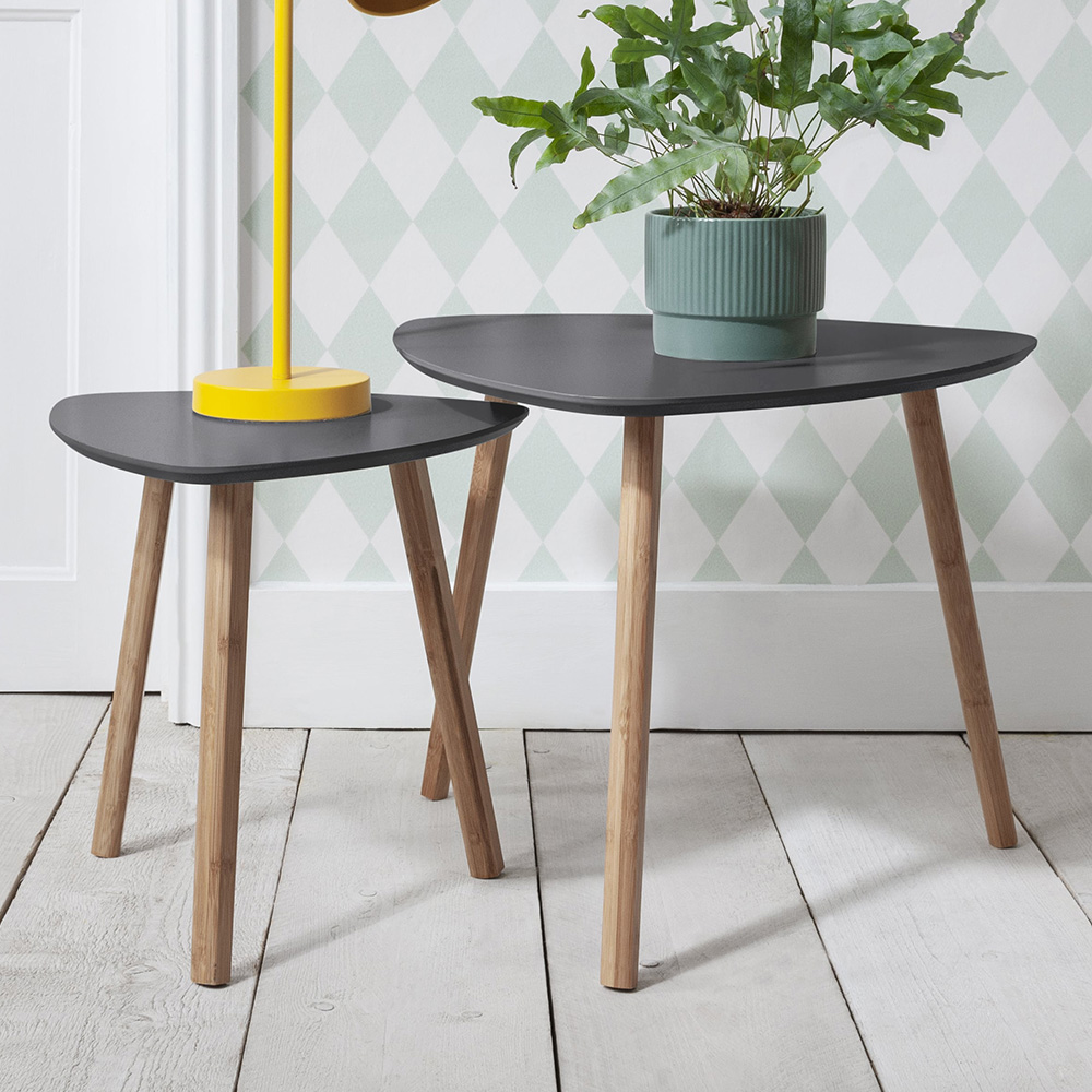 Noa and Nani Malme Dark Grey and Natural Pine Nest of Tables Set of 2 Image 1