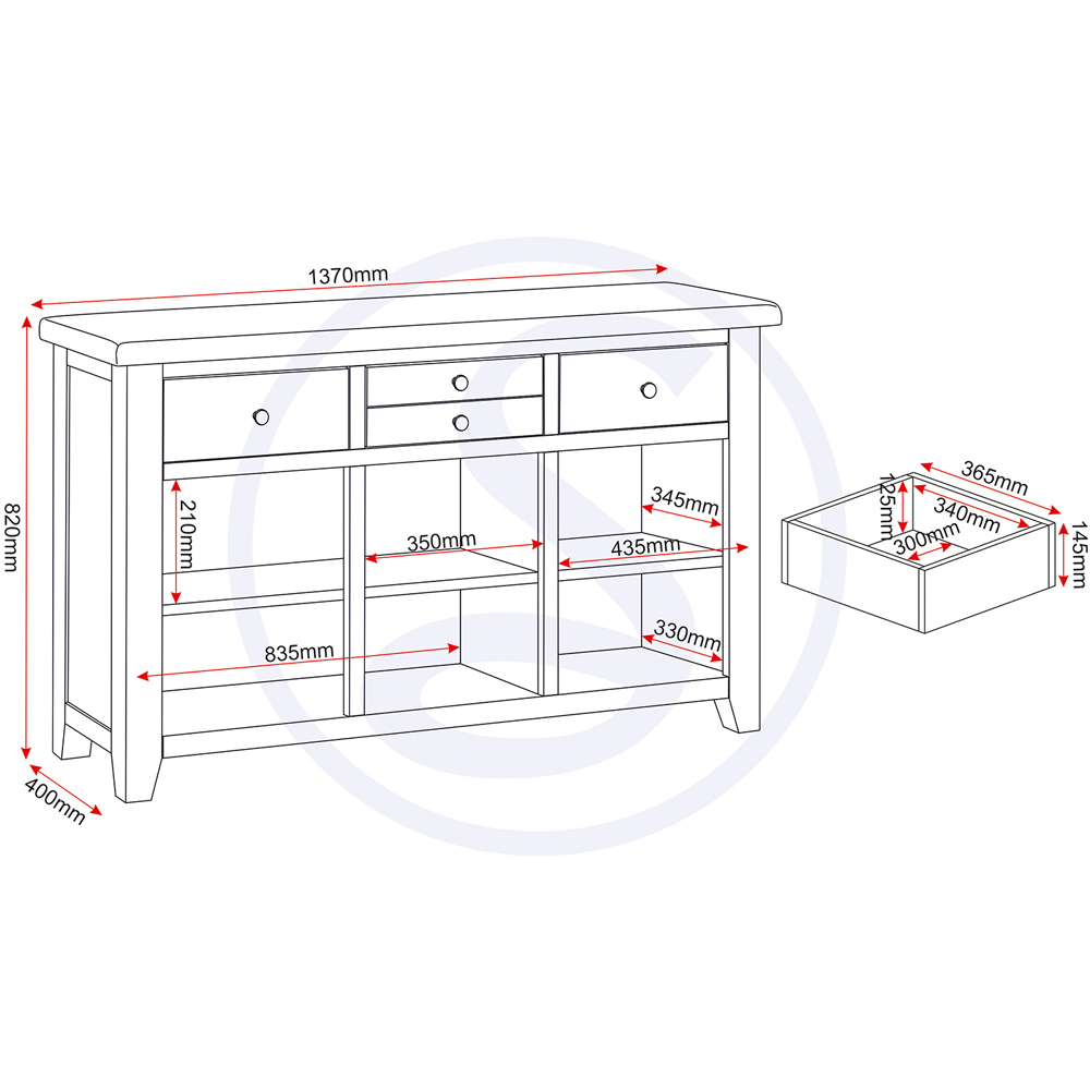 Seconique Windsor 3 Door 3 Drawer Ivory and Oak Sideboard Image 9