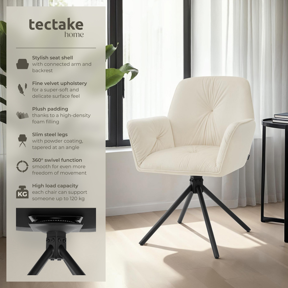 tectake Lenia Set of 2 Cream and Black Velvet Swivel Chair Image 3