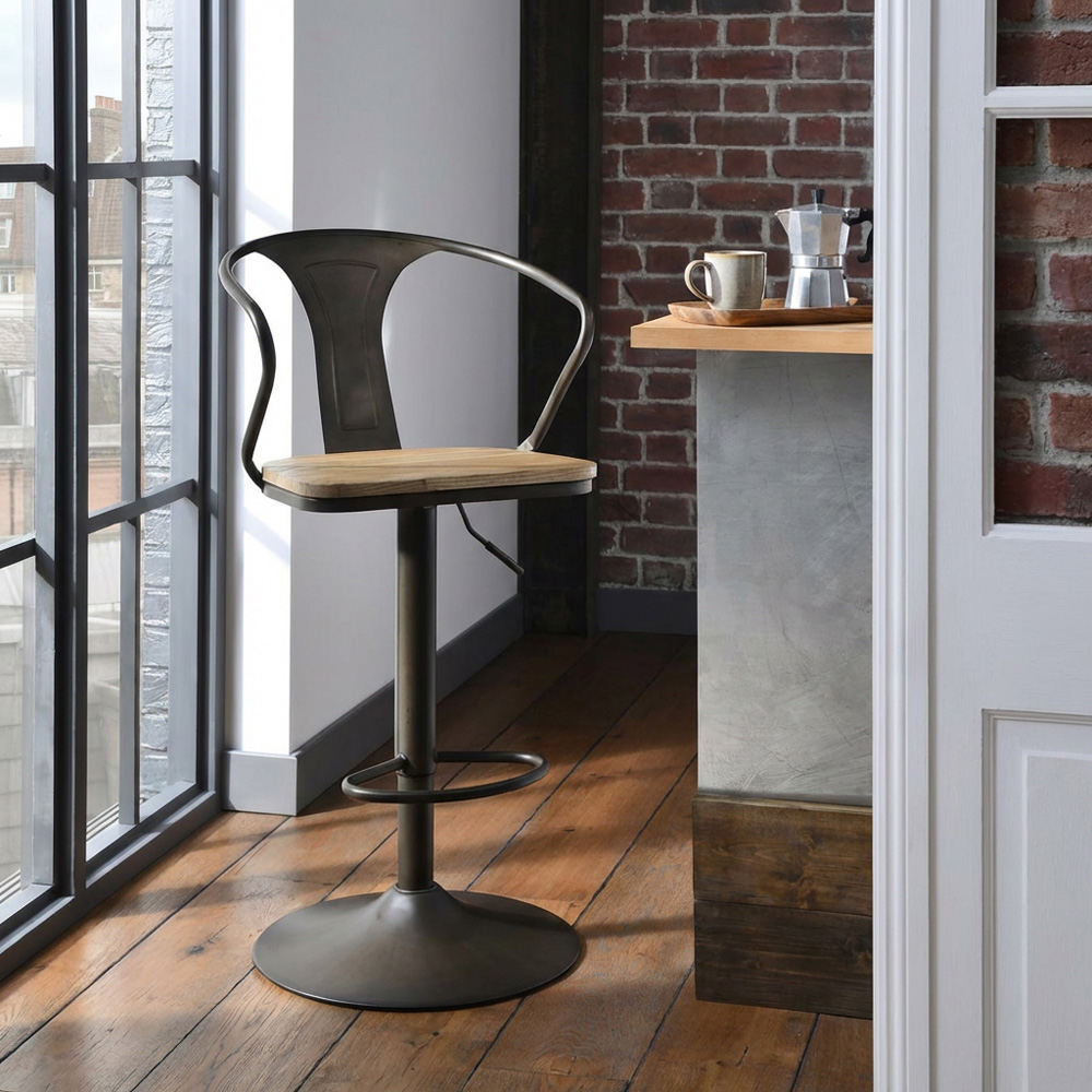 Dark Brown Industrial Iron Bar Stool Image 5