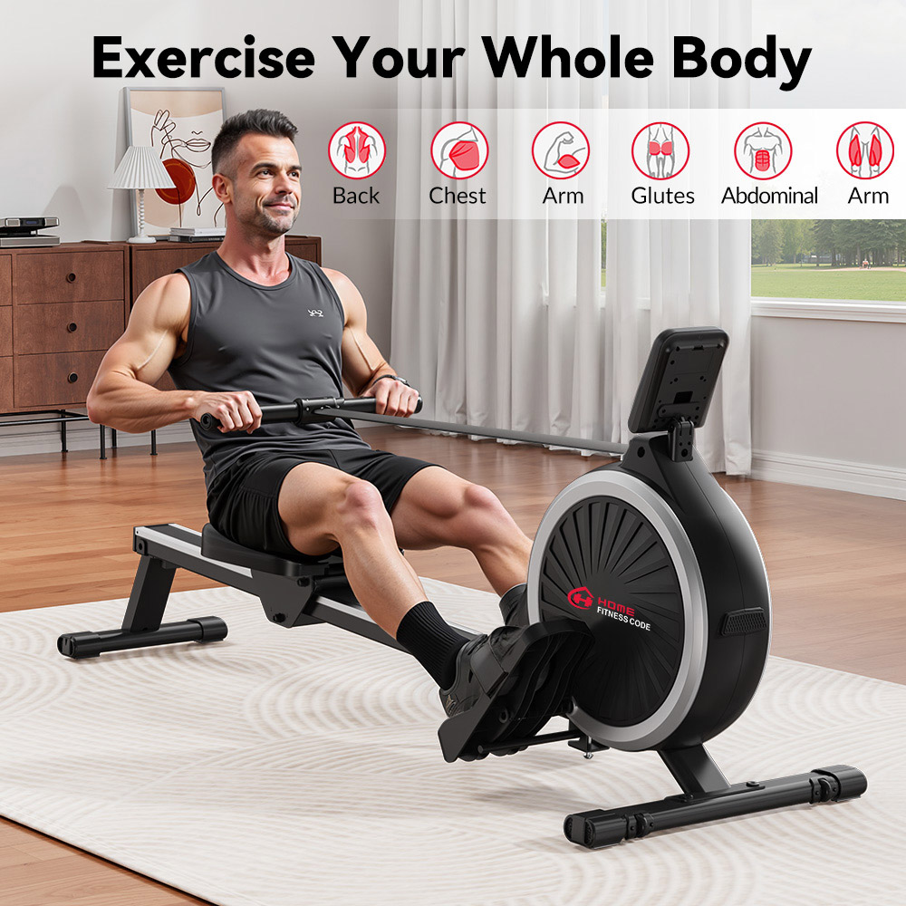Rattrix Black 16-Level Resistance Magnetic Rowing Machine Image 7