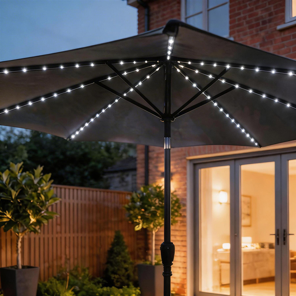 Home Source Soletta Grey Solar LED Crank and Tilt Parasol 3m Image 3