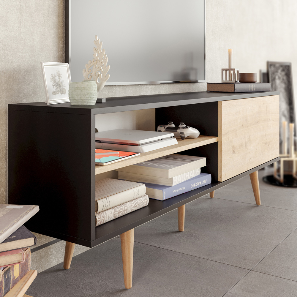Decorotika Pi Single Door Black and Oak TV Unit Image 6