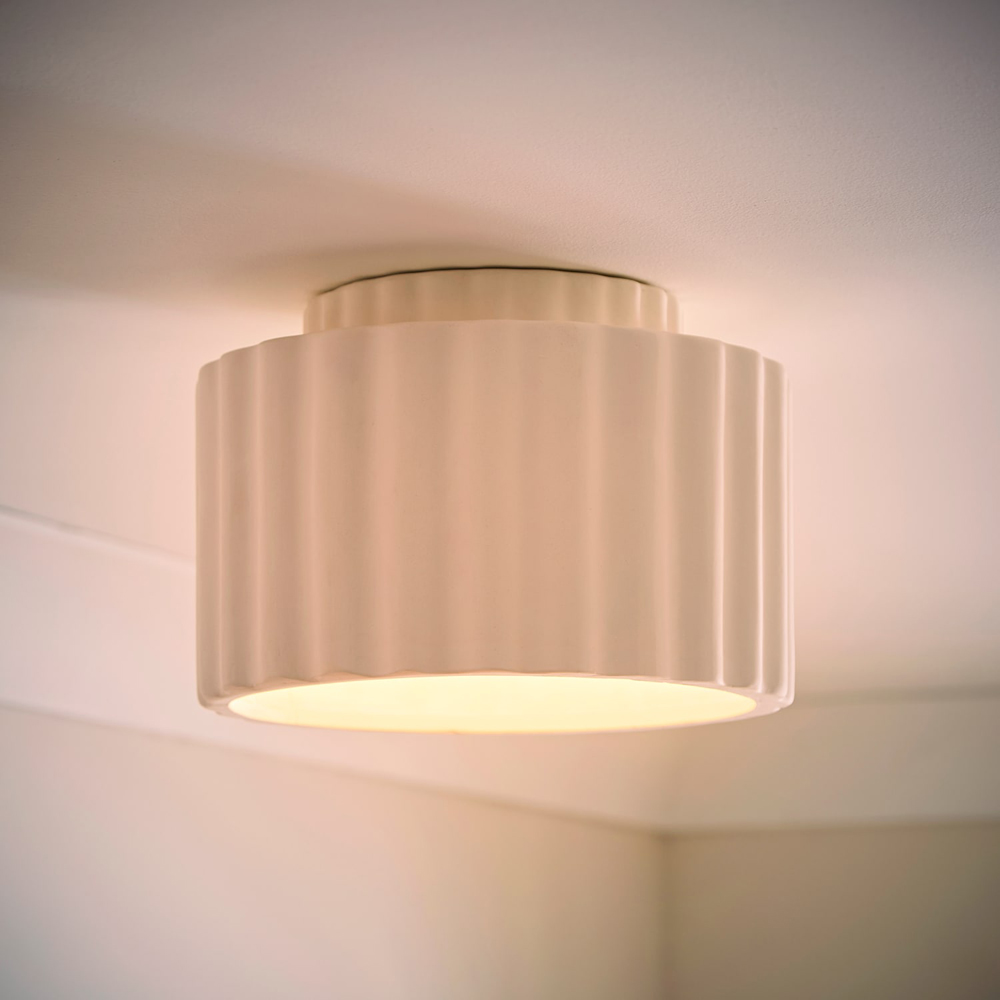 ValueLights Pablo Paint Me Plain Ribbed Ceramic Shade LED Flush Ceiling Light with Bulb Image 2