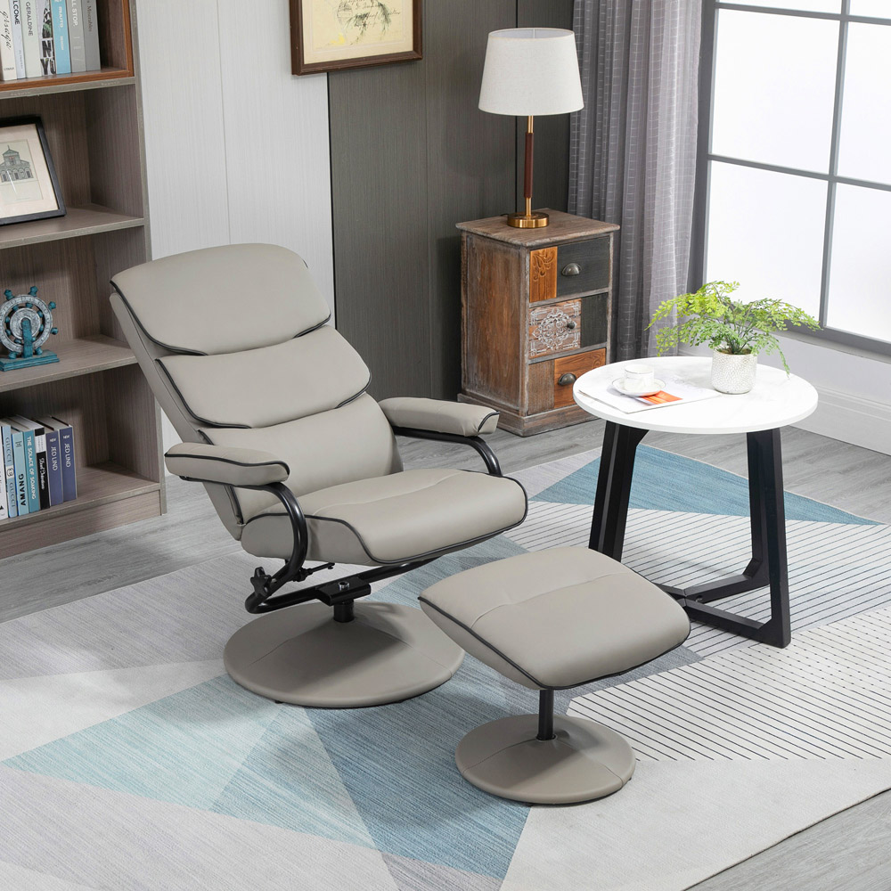 Portland Grey Faux Leather Swivel Manual Recliner Chair with Footstool Image 4