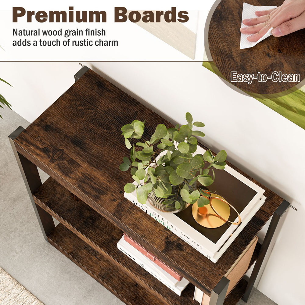 Costway 3 Tier Rustic Brown Wooden Bookcase with Dual Anti Tipping Kits Image 8