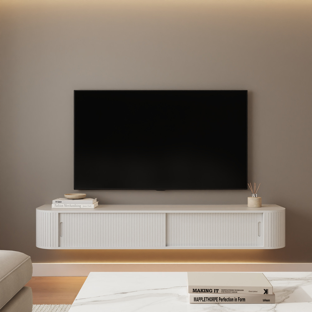 GFW Mateo 2 Sliding Door White Wall-Mounted LED TV Unit Image 8