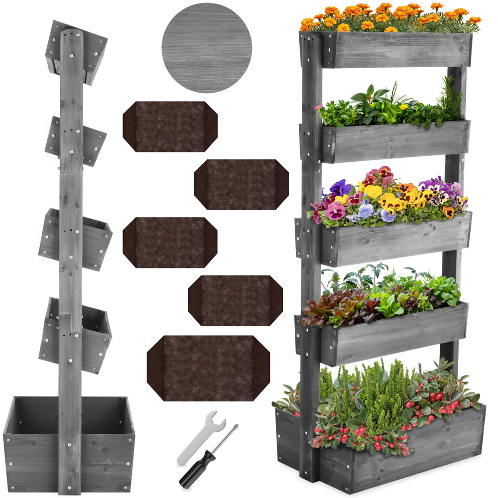 tectake Flora 4-Tier Grey Rustic Wooden Vertical Planter 81 x 52 x 180cm Image 2